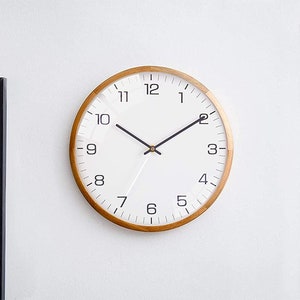 Driini Dome Glass Analog Wall Clock - Wooden Frame with Two-Tone Wood Face - Battery Operated with Silent Movement - 12 inch, White.