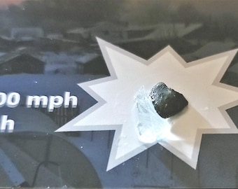 Chelyabinsk Meteorite 4X6 Color Photograph with 0.2 grams of Meteorite & Sonic Blast Glass