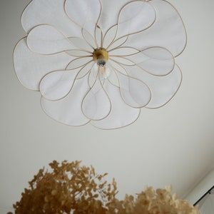 Flower suspension 14 petals linen and rattan linen and rattan flower chandelier flower lamp flower wall light handcrafted image 5