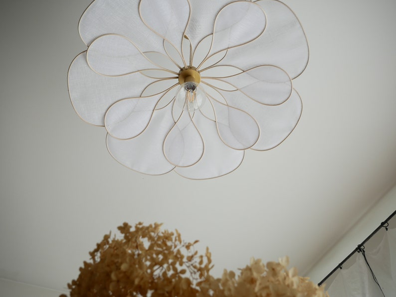 Flower suspension 14 petals linen and rattan linen and rattan flower chandelier flower lamp flower wall light handcrafted image 5