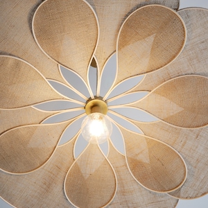 Flower suspension 14 petals linen and rattan burlap and rattan flower chandelier flower lamp flower wall light handcrafted image 8