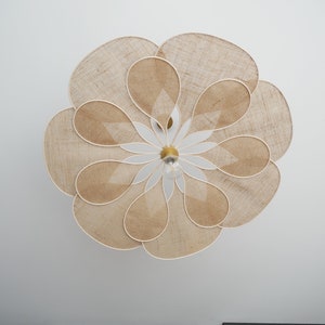 Flower suspension 14 petals linen and rattan burlap and rattan flower chandelier flower lamp flower wall light handcrafted image 1