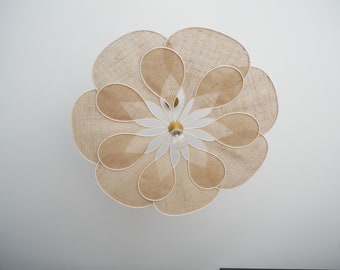 Flower suspension 14 petals linen and rattan - burlap and rattan flower chandelier - flower lamp - flower wall light - handcrafted