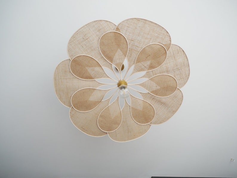 Flower suspension 14 petals linen and rattan burlap and rattan flower chandelier flower lamp flower wall light handcrafted image 1