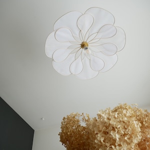 Flower suspension 14 petals linen and rattan linen and rattan flower chandelier flower lamp flower wall light handcrafted image 3