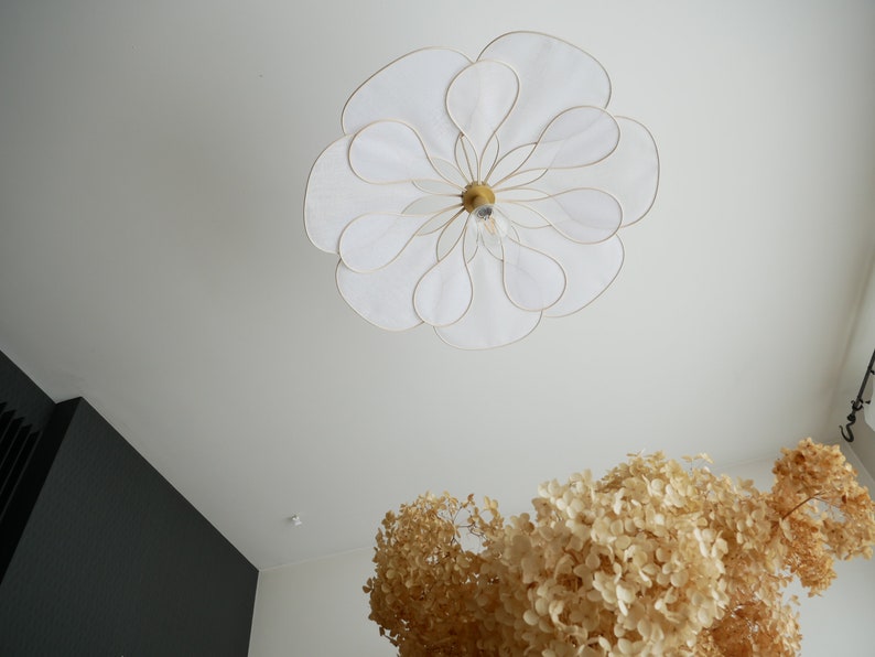 Flower suspension 14 petals linen and rattan linen and rattan flower chandelier flower lamp flower wall light handcrafted image 3