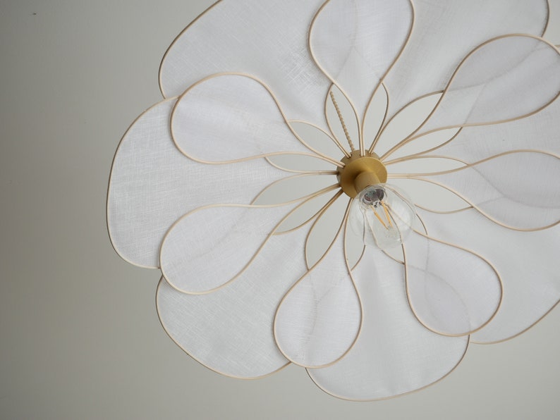 Flower suspension 14 petals linen and rattan linen and rattan flower chandelier flower lamp flower wall light handcrafted image 6