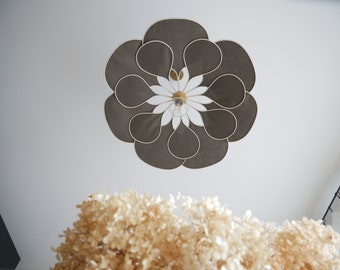 Flower suspension 14 petals linen and rattan - linen and rattan flower chandelier - flower lamp - flower wall light - handcrafted