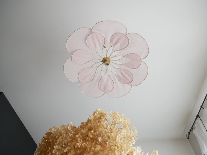 Flower suspension 14 petals linen and rattan linen and rattan flower chandelier flower lamp flower wall light handcrafted image 2