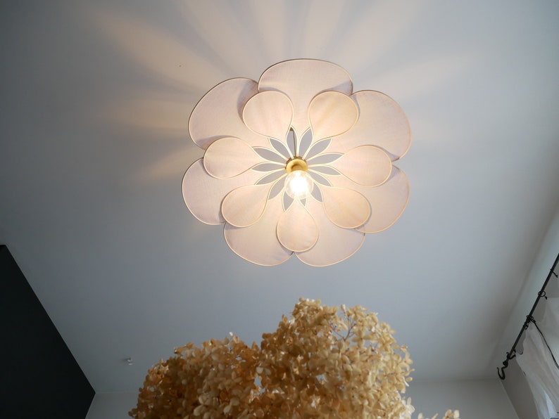 Flower suspension 14 petals linen and rattan linen and rattan flower chandelier flower lamp flower wall light handcrafted image 7