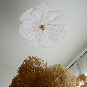 Flower suspension 14 petals linen and rattan linen and rattan flower chandelier flower lamp flower wall light handcrafted image 1