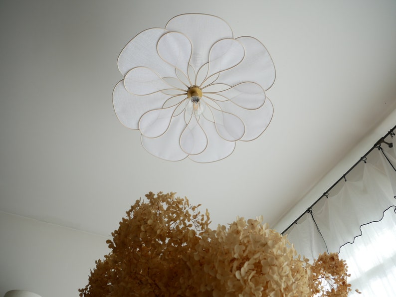 Flower suspension 14 petals linen and rattan linen and rattan flower chandelier flower lamp flower wall light handcrafted image 1