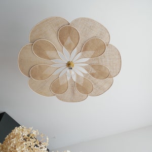 Flower suspension 14 petals linen and rattan burlap and rattan flower chandelier flower lamp flower wall light handcrafted image 2
