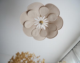 Flower suspension 14 petals cotton and rattan - linen and rattan flower chandelier - flower lamp - flower wall light - handcrafted