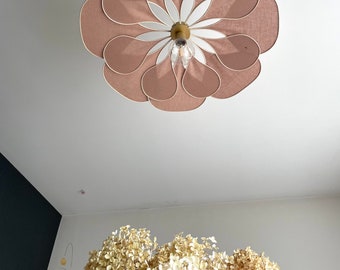 Flower suspension 14 petals linen and rattan - linen and rattan flower chandelier - flower lamp - flower wall light - handcrafted