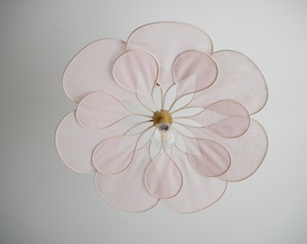 Flower suspension 14 petals linen and rattan - linen and rattan flower chandelier - flower lamp - flower wall light - handcrafted