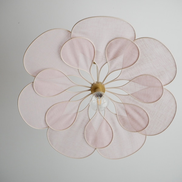 Flower suspension 14 petals linen and rattan - linen and rattan flower chandelier - flower lamp - flower wall light - handcrafted