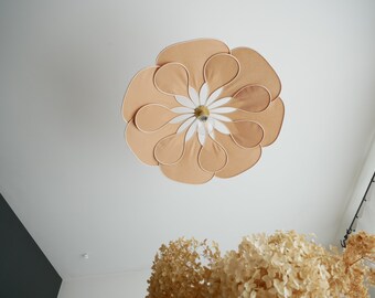 Flower suspension 14 petals linen and rattan - linen and rattan flower chandelier - flower lamp - flower wall light - handcrafted