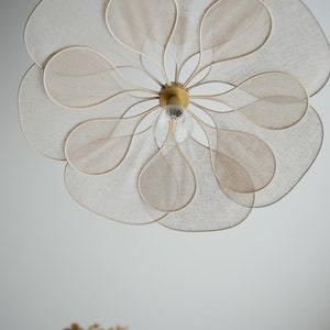 14 petal linen and rattan flower pendant light - linen and rattan flower chandelier - flower lamp - flower wall light - handmade