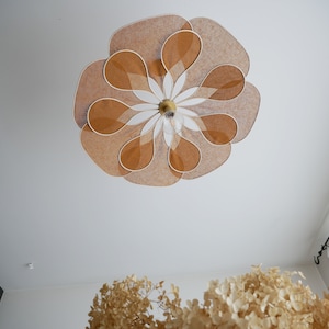 Flower suspension 14 petals linen and rattan - linen and rattan flower chandelier - flower lamp - flower wall light - handcrafted