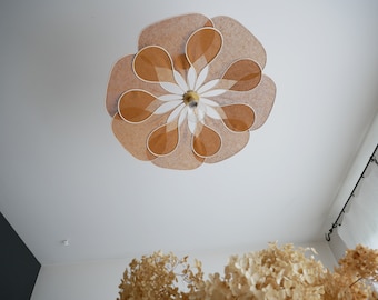 Flower suspension 14 petals linen and rattan - linen and rattan flower chandelier - flower lamp - flower wall light - handcrafted