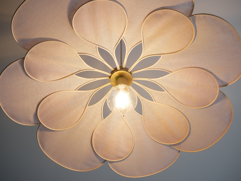 Flower suspension 14 petals linen and rattan linen and rattan flower chandelier flower lamp flower wall light handcrafted image 9