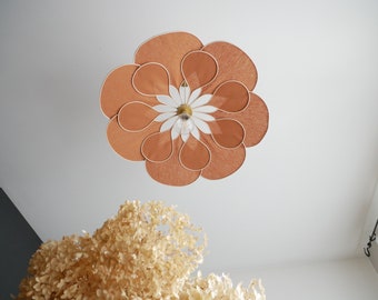 Flower suspension 14 petals linen and rattan - linen and rattan flower chandelier - flower lamp - flower wall light - handcrafted