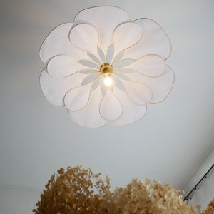 Flower suspension 14 petals linen and rattan linen and rattan flower chandelier flower lamp flower wall light handcrafted image 9