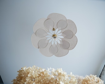 Flower suspension 14 petals linen and rattan - linen and rattan flower chandelier - flower lamp - flower wall light - handcrafted