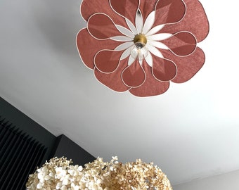 Flower suspension 14 petals linen and rattan - linen and rattan flower chandelier - flower lamp - flower wall light - handcrafted