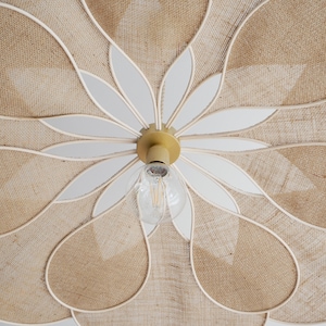 Flower suspension 14 petals linen and rattan burlap and rattan flower chandelier flower lamp flower wall light handcrafted image 4
