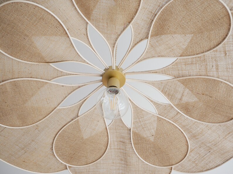 Flower suspension 14 petals linen and rattan burlap and rattan flower chandelier flower lamp flower wall light handcrafted image 4