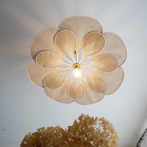 Flower suspension 14 petals linen and rattan burlap and rattan flower chandelier flower lamp flower wall light handcrafted image 7