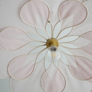 Flower suspension 14 petals linen and rattan linen and rattan flower chandelier flower lamp flower wall light handcrafted image 3