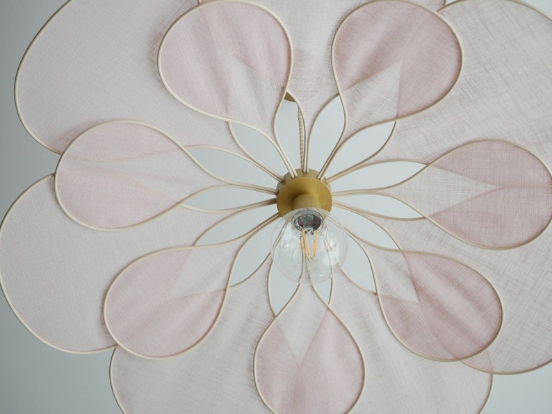 Flower suspension 14 petals linen and rattan linen and rattan flower chandelier flower lamp flower wall light handcrafted image 3