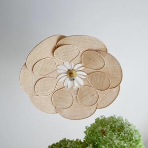 23. 14-petal linen and rattan flower pendant light - linen and rattan flower chandelier - flower lamp - flower wall light - handmade