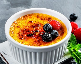 クレームブリュレの最高のレシピ | フランスのデザートレシピ（印刷可能） | 英語・スペイン語・フランス語 | 即時ダウンロード