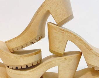 wood bottom heels