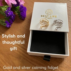 Fidget Ring Jewelry Set in a Gift Box - Includes One Gold & One Silver Spinner Anxiety Ring