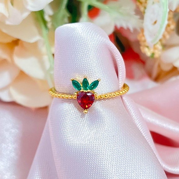 Dainty Cute Cubic Zirconia Fruit Stackable Ring Strawberry Ring