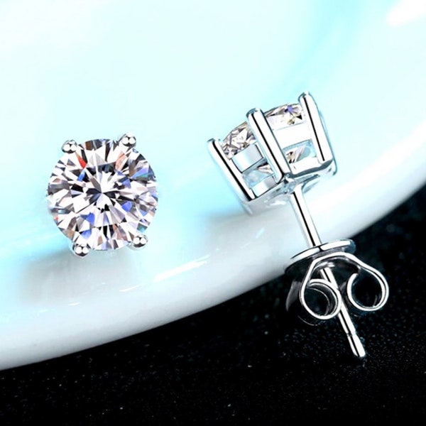 2 ct Moissanite Stud Earrings | Certified Round Brilliant | VVS1 Moissanite Silver Studs | Wedding | Anniversary | Earrings for Women