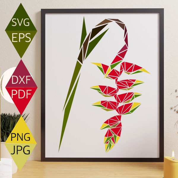 Red Heliconia Flower Svg, Heliconia Svg,Tropical Flower Svg, Hawaii Flower svg,Red Lobster claw,Botanical svg,floral svg,dxf,png,pdf,eps,jpg