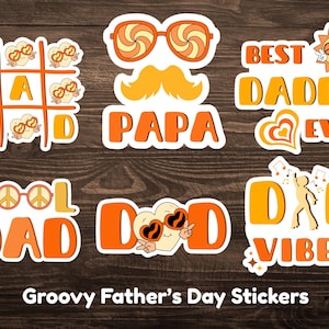 Stickers groovy pour la fête des pères | Stickers papa rétro PNG | Décoration imprimable pour carte de fête des pères | Scrapbooking numérique, créations manuelles