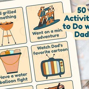 50 actividades para hacer con papá – Tarjetas imprimibles para el Día del Padre – Juego de memoria retro – Lista de verificación + Tarjetas – Descarga instantánea