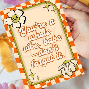 Cartões de afirmação descolados, imprimíveis de amor-próprio retrô e descolado dos anos 70, baralho digital de autocuidado, cartões coloridos com citações positivas, flores retrô e descoladas