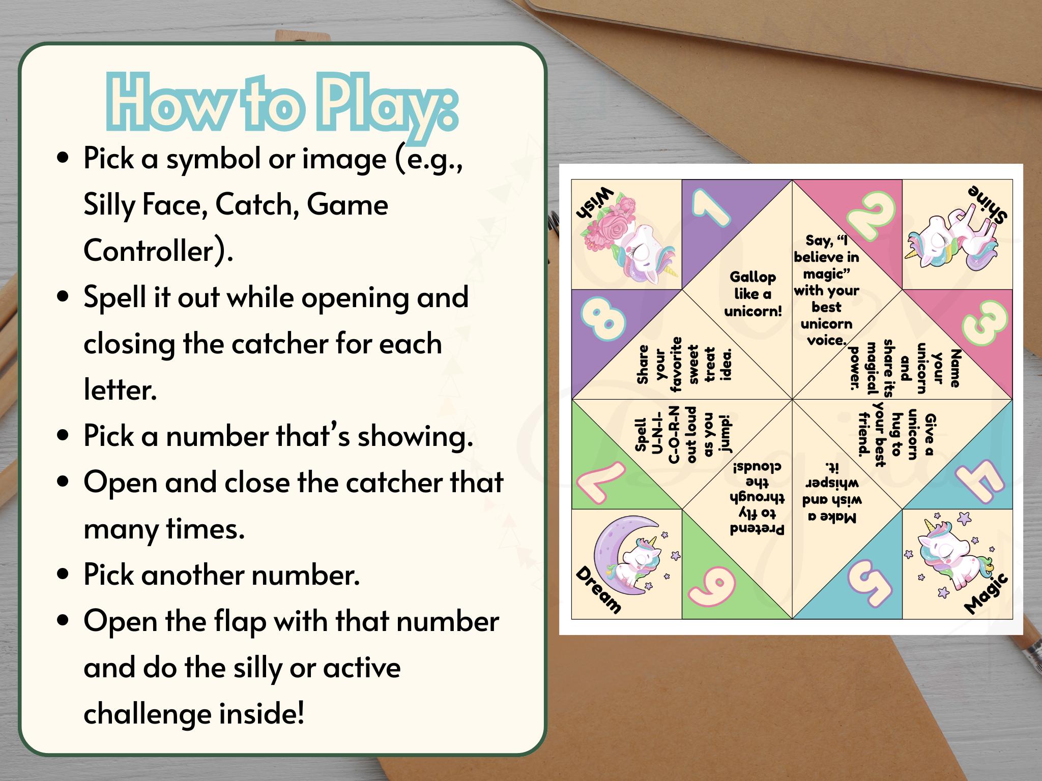 Unicorn Cootie Catcher: Printable Fortune Teller Game (PDF Download) - Etsy