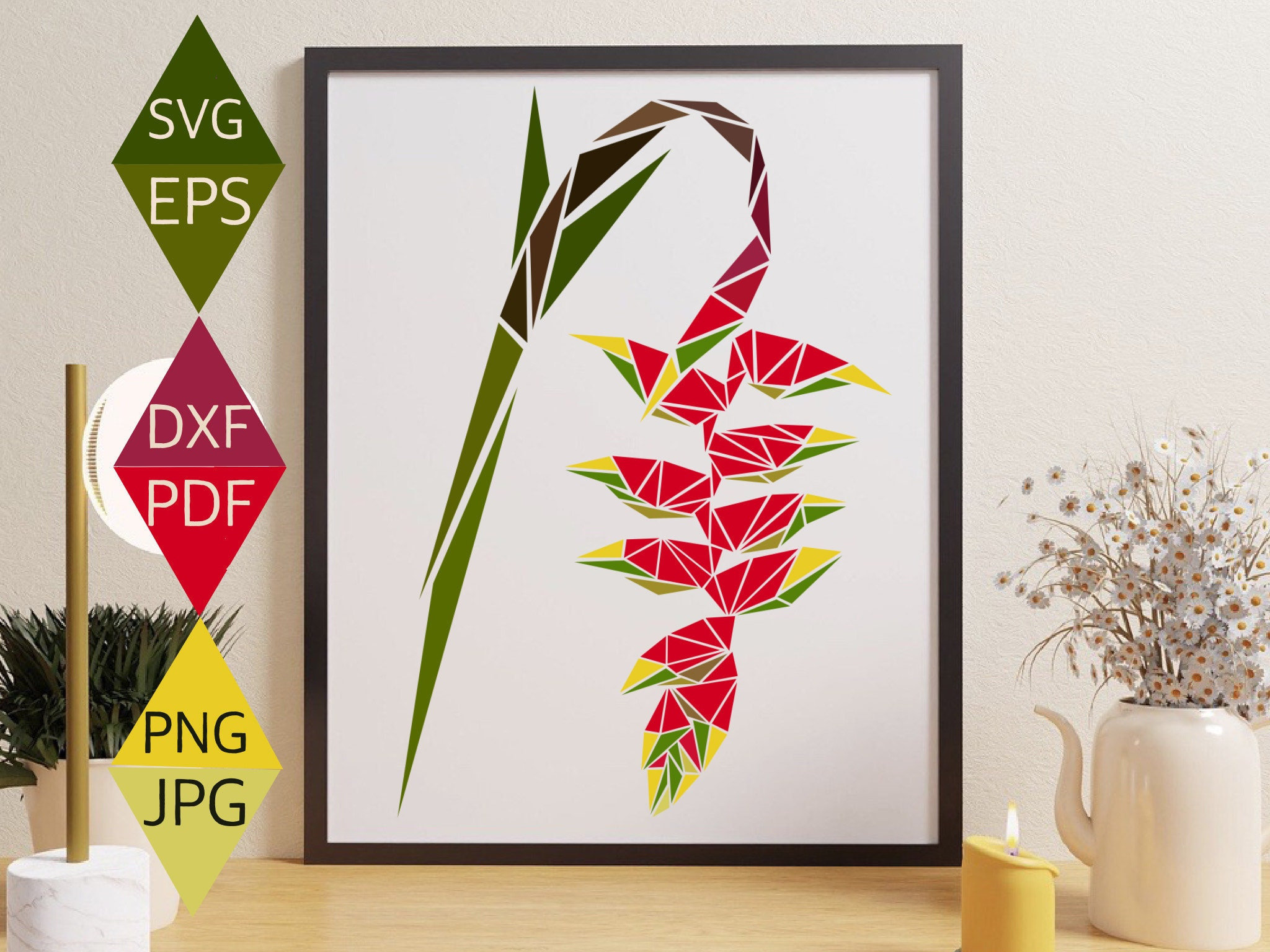 Red Heliconia Flower SVG: Tropical Floral Clipart (Digital Files)