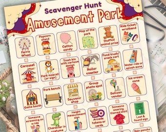 Amusement Park Scavenger Hunt Game: Family Vacation Fun (PDF Downloadable)