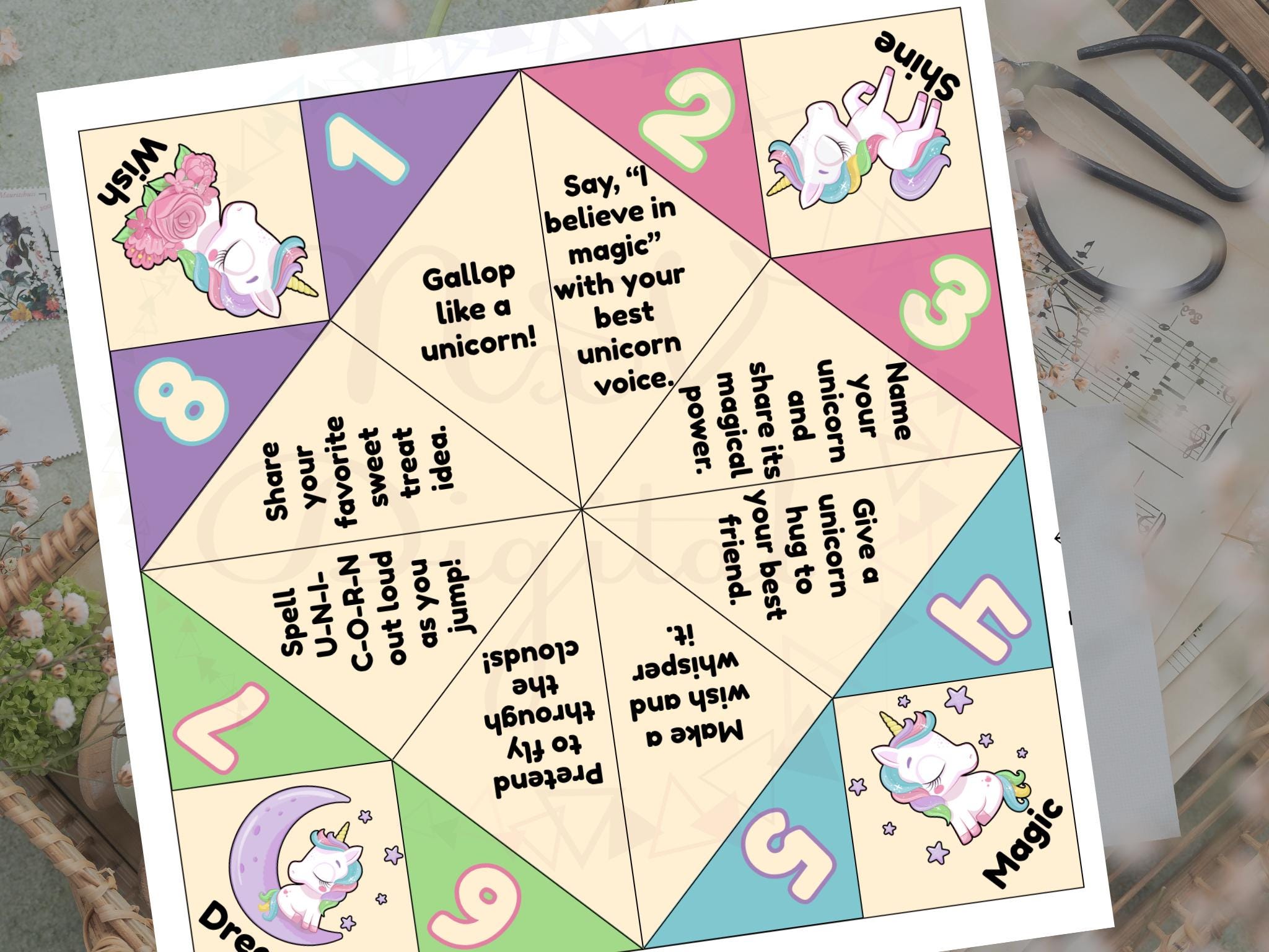 Unicorn Cootie Catcher: Printable Fortune Teller Game (PDF Download) - Etsy