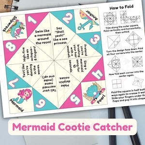 Zeemeermin cootiecatcher | Afdrukbare game Under the Sea voor kinderen | Zeemeerminkunst | Feestbedankje voor meisjes | Direct pdf-doe-het-zelfcadeau downloaden